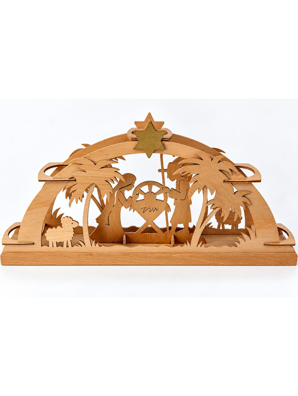 Kuhnert Echt Erzgebirge Wood Nativity Tealight Holder Christmas Germany 16 in